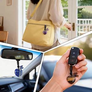 Colgante de Piedra Natural de 30mm en Forma de Corazón, Llavero Tejido, Amatista, <span class=keywords><strong>Cuarzo</strong></span> <span class=keywords><strong>Rosa</strong></span>, Ojo de Tigre, Cristal, Colgante en Forma de Corazón DIY - Product Image 4