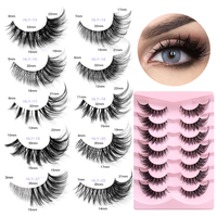 7 paires de faux cils en vison naturel, courbure D, effet œil de chat, style œil de renard, volumineux et légers, avec étui