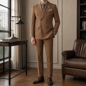 Completo da Uomo Slim Fit <span class=keywords><strong>Blu</strong></span> Navy a Righe Sottili <span class=keywords><strong>Doppiopetto</strong></span> per Matrimonio, Ballo di Fine Anno, Cerimonia, Sposo, Testimone, Eventi Speciali, Gala, Spettacoli - Product Image 6