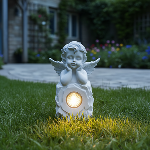 ประติมากรรมนางฟ้าเรซิ่นปรับแต่งได้ งานฝีมือประดับสวนพลังงานแสงอาทิตย์ ไฟ LED พลังงานแสงอาทิตย์ กันน้ำ IP44 แสงส่อง 360 องศา ใช้แบตเตอรี่ AA - Product Image 3