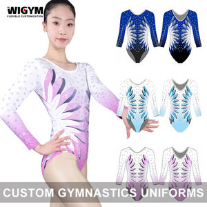 Collants de compétition de gymnastique unisexe personnalisés léger Spandex/coton broderie 3D cristal décoration numérique imprimé - Product Image 2