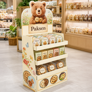 Support portable multi-niveaux en carton ondulé pour biscuits en conserve, avec graphismes personnalisés et éclatants, installation facile pour les promotions en centre commercial - Product Image 3