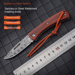 มีดพับลายเหล็กดามัสกัส ด้ามไม้ ปรับแต่งได้ ระดับ OEM สำหรับ DIY EDC ตั้งแคมป์ ทำจากเหล็กกล้าไร้สนิม - Product Image 2