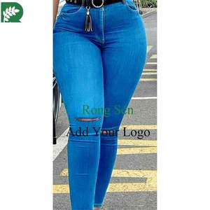 <span class=keywords><strong>Jeans</strong></span> moulants déchirés taille haute <span class=keywords><strong>Sexy</strong></span> Ass Blank Black Legging Skinny Girl pour femmes dames - Product Image 4