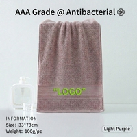Serviette de toilette OEM en coton pur antibactérien, couleur unie, 33x73cm, 100g, écologique, avec logo brodé pour hôtels de luxe, spas et salles de bain