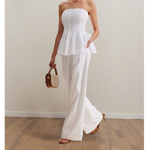 All'ingrosso abiti femminili 2025 moda ufficio <span class=keywords><strong>donna</strong></span> vestito estivo 2 pezzi <span class=keywords><strong>donna</strong></span> senza spalline Top Casual Set pantaloni lunghi eleganti - Product Image 1