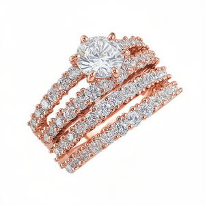 Bague de fiançailles plaquée or rose pour femme, diamants naturels taille brillant, couleur diamant blanc D, diamants latéraux classiques - Product Image 1