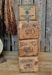 4 Vintage Primitive Wood Cheese <strong>Crate</strong> Box Dairy Farm Advertising Lot Wood <strong>Crates</strong> <strong>Storage</strong> - Product Image 2