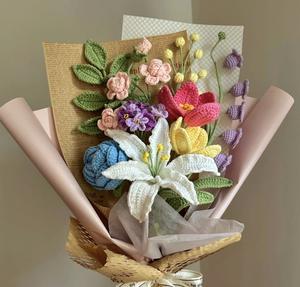 Cadeaux d'affaires promotionnels, arrangement floral en coton crocheté personnalisé, bouquet tricoté à jamais - Fait à la main, respectueux de l'environnement - Product Image 5