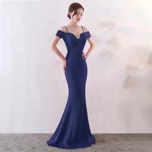 1370 # robe <span class=keywords><strong>de</strong></span> soirée longue femmes nouvelles bretelles Sexy Banquet hôte épaule queue <span class=keywords><strong>de</strong></span> poisson fente coupe ajustée combinaison - Product Image 5
