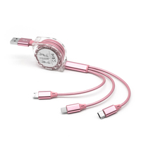 Cable USB-C de Cobre Puro con Impresión de Marca para Regalo Empresarial, Carga Rápida de 2.4A, Blindaje Trenzado, Cable USB Retráctil 3 en 1