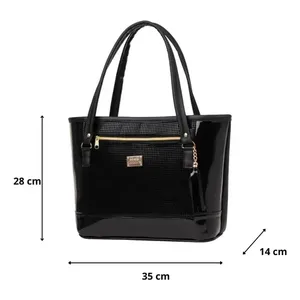Fana Lala da donna Casual in Denim Tote Bag nero con motivo Saffiano Logo decorazione a catena con chiusura a patta rinforzata borsa morbida - Product Image 3