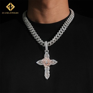 Pendentif en moissanite à coupe fantaisie serti de 4 pouces, croix 3D, rose, argent sterling 925 plaqué or rose, pendentif en moissanite - Product Image 3