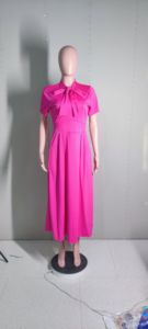 Abito da <span class=keywords><strong>Donna</strong></span> S-3XL con Volant, Elegante per Ufficio, Classico e Modesto, Rosa e Blu Navy, per Lavoro, Autunno ed Estate, Vestiti e Outfit - Product Image 3