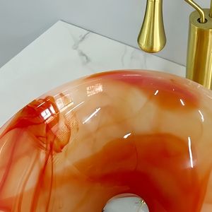 Lavabo rond moderne en verre avec design en <span class=keywords><strong>onyx</strong></span> de <span class=keywords><strong>pierre</strong></span> naturelle de luxe, facile à nettoyer, pour salle de bain d'hôtel - Product Image 5