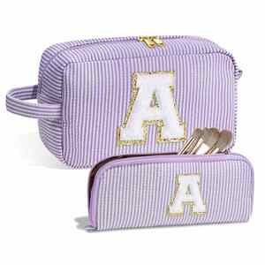 Bolsa de Maquillaje de Viaje Personalizada con Logotipo, con Letra de Chenilla Exquisita y Cierre Metálico Suave - Product Image 3