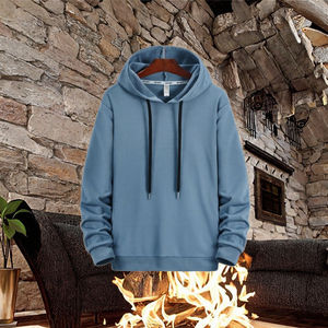 Sweat-shirt à capuche décontracté pour homme, couleur unie, coupe classique, doublé, 100 % polyester, noir - Product Image 3