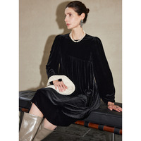 Robe de luxe en velours de soie de mûrier 100% pour femme, élégante, vintage, col rond, taille haute, coupe trapèze, longueur midi, Hiver 2026