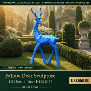 Sculpture de cerf grandeur nature en fibre de verre S176, tête tournée, pour jardin, hôtel et décoration paysagère, art animalier personnalisé en PRV - Product Image 1