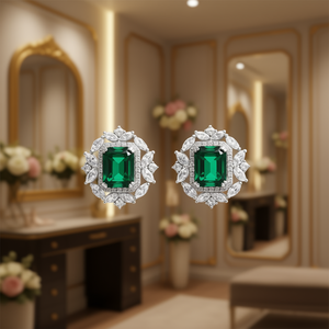 Pendientes clásicos de esmeralda para mujer, diseño de flor con diamantes de corte marquesa verde, joyería de aleación, pendientes de moda para fiesta - Product Image 2