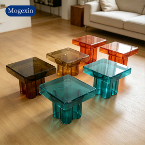 Hand Blown Glass <b>Side</b> <b>Table</b> Coffee <b>Table</b> Colored Transparent Glass End <b>Table</b> for Living Room Apartment Room Accent Decor - Product Image 1