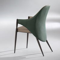 Chaise de salle à manger Lingqi 3353, style italien, luxe léger, design nordique, style wabi-sabi, accoudoirs en cuir tissé, pieds en métal minimalistes