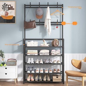 Arredamento per Dormitorio, Moderno Portascarpe Multifunzionale in Metallo a Più Livelli, Appendiabiti e Portacappelli da Terra - Product Image 5