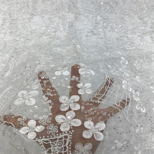 Cordón trenzado + flores láser, cuentas + bordado de lentejuelas, tela bordada <span class=keywords><strong>con</strong></span> cuentas para vestido de novia - Product Image 3