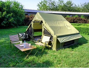 Tente de camping <span class=keywords><strong>gonflable</strong></span> portable en Oxford 420D, 6,3 m², double porte en U, fenêtre de toit, colonne d'air en PVC de 15 cm, vert kaki olive, vente en gros OEM - Product Image 2