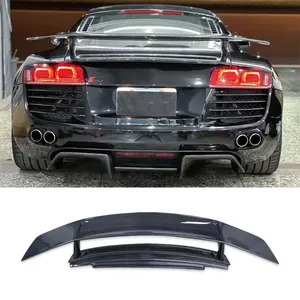 Chất lượng cao gt-v phong cách sợi carbon đôi boong phía sau cánh Spoiler cho Audi R8 V8 V10 2008 2015 phía sau thân cây môi