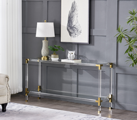 Table console extensible moderne et minimaliste en acrylique transparent avec métal doré brillant et verre trempé pour salon - Vente chaude