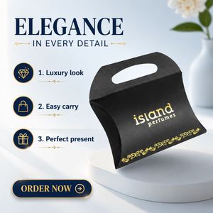 กล่องของขวัญกระดาษแข็ง Island Perfumes พร้อมหูหิ้ว โลโก้ปั๊มฟอยล์ทอง บรรจุภัณฑ์เครื่องสำอาง รูปทรงกระเป๋าถือ ดีไซน์พรีเมียม - Product Image 2