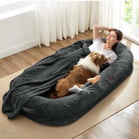 Lit pour chien taille humaine en polyester, très vendu, avec mousse à mémoire de forme, doux, amovible, lavable, portable, avec poignée et couverture