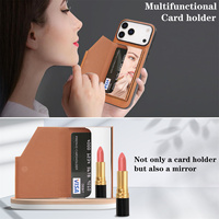 Casing Ponsel Kulit Magnetik dengan Slot Kartu dan Cermin untuk iPhone 17 Pro Max 17 Air 16 15 14Plus 13 12, Mendukung Pengisian Daya Nirkabel