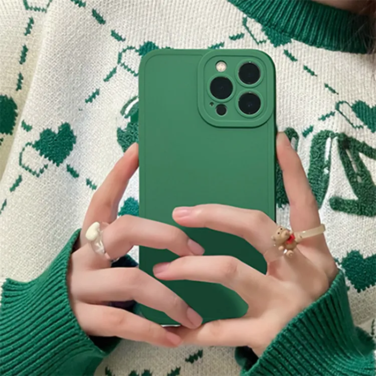 Autumn And Winter Premium Retro Green Solid Color Frosted Mobile Phone Case For Iphone 14 13 12 11 Pro Max