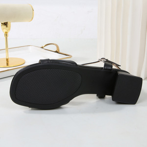 Sandali con Tacco Grosso Estivi da Donna, Misura Grande 35-44, Punta Quadrata, Tacchi Alti Eleganti Neri e <span class=keywords><strong>Nude</strong></span>, Vendita all'Ingrosso - Product Image 6