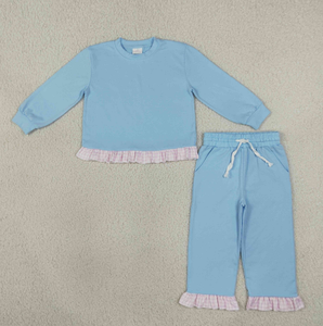 Conjunto de Pijama de Manga Larga con Volantes para Niñas, Conjunto de Ropa de 2 Piezas de Color Sólido para Niños - Product Image 6