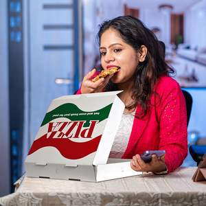 Cajas de Pizza Corrugadas Blancas de 8.4x8.4x1.7 Pulgadas - Contenedores Ventilados Impresos a Color para Pizzas Individuales - Product Image 4