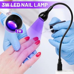 Lampe UV LED professionnelle 3W pour ongles, séchoir à manucure portable pour le durcissement du vernis gel, avec embouts col de cygne noirs, prise USB, logo personnalisable - Product Image 2