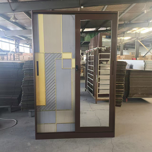 Fabricante Knockdown personalizado impreso Metal Almirah tela armario almacenamiento espejo 2 puerta corredera armario acero marrón madera Color - Product Image 2