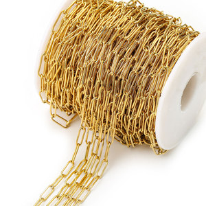 Chaîne ovale en acier inoxydable plaqué or PVD |   Chaîne à maillons en fil de fer soudé longue, style trombone, vendue au mètre, tendance, unisexe, usage quotidien - Product Image 2