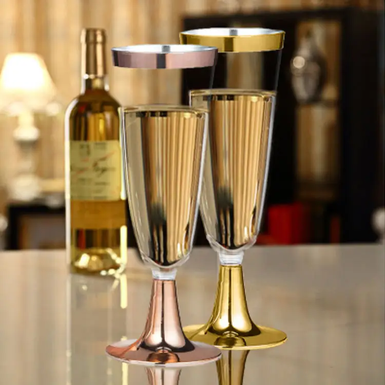 Hot Sale 120Ml 4 Oz Hotel Exquisite Gold Plastic Wine Drinking Glasses