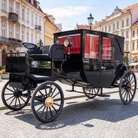 Calèche royale électrique noire personnalisée avec intérieur rouge, style vintage, pour visites touristiques et mariages en lieux panoramiques