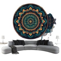 Tapisserie murale en polyester Mandala, impression HD, résistante à la décoloration, légère, décoration murale pour dortoir, OEM ODM, lavage à la main