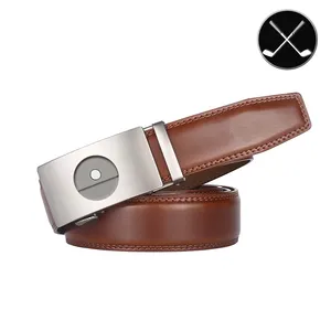 Vente en gros, usine de Guangzhou, ceinture en cuir véritable avec marqueur de balle, ceinture de Sport de Golf avec boîte cadeau, ceinture de Golf en cuir pour hommes