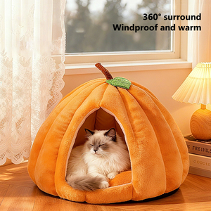 Uso en el hogar Invierno Interior Semicerrado Forma de calabaza Cama súper suave para mascotas Nido de gato Cálido Cachorro Cama para gatos <span class=keywords><strong>Cueva</strong></span> - Product Image 2