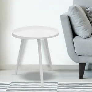 48 Diameter MDF And Pine White Moon Modern Low Wooden Metal Coffee Tables and End tables Modern End Table for Living Room