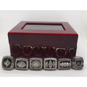 Set de 6 Anillos de Campeonato de los Oakland Raiders en Caja de Madera, Joyería de Aleación Plateada, Recuerdos - Product Image 2