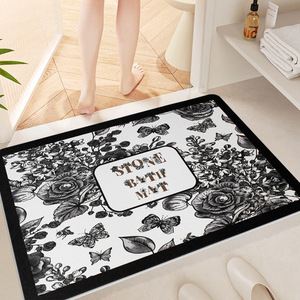 Alfombrilla de Baño de Piedra con Diseño Floral, Rectangular, de Diatomita, Antideslizante, de Secado Rápido, Estilo Nórdico, Color Grafito - Product Image 3