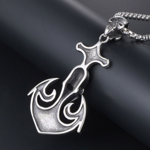 Collier élégant pour homme en acier inoxydable avec pendentif crâne et ancre, style rock et nautique SP492 - Product Image 4